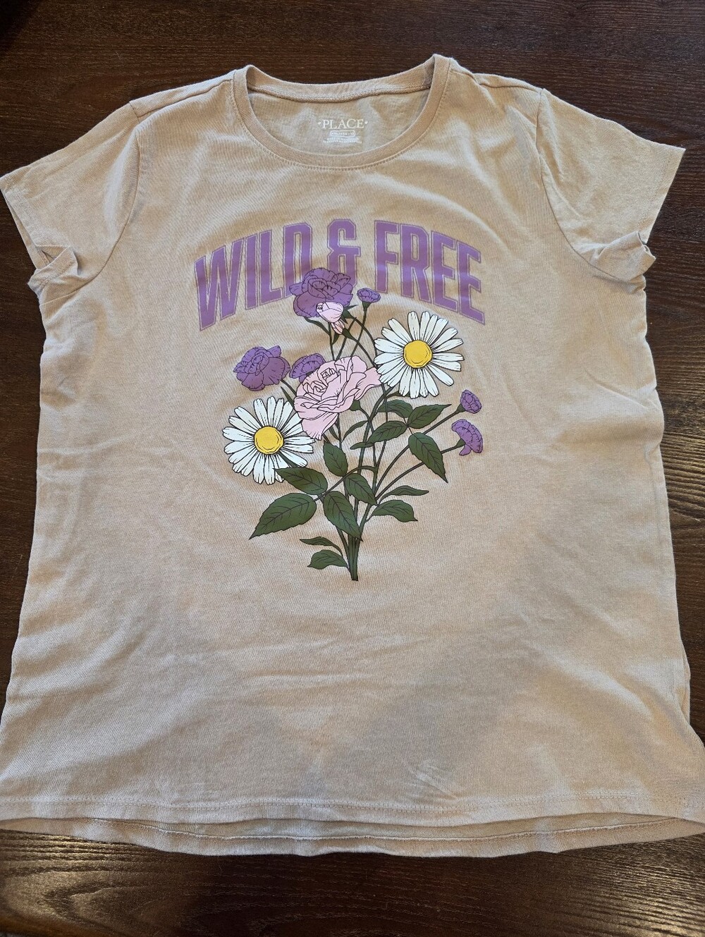 The Children's Place Girls XXL 16 Cream Tan Graphic Tee With Wildflowers